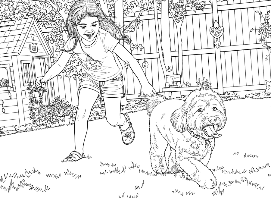 Colouring page of a golden retriever